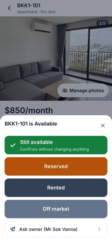 Available, reserved, rented: 2 taps
