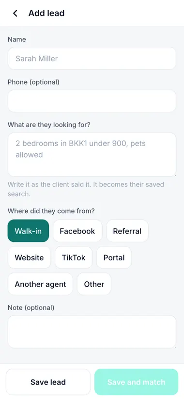 Add a client from a call