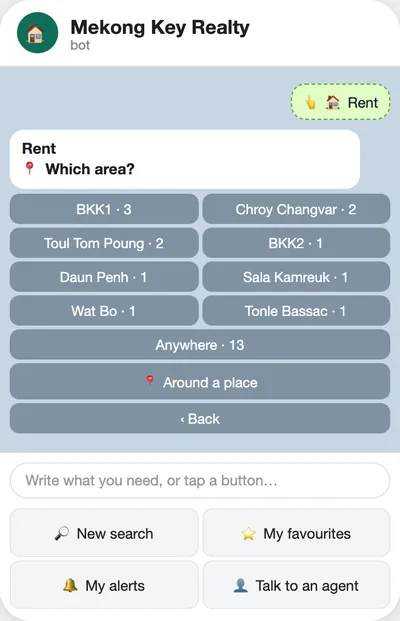 Three taps: area, budget, rooms
